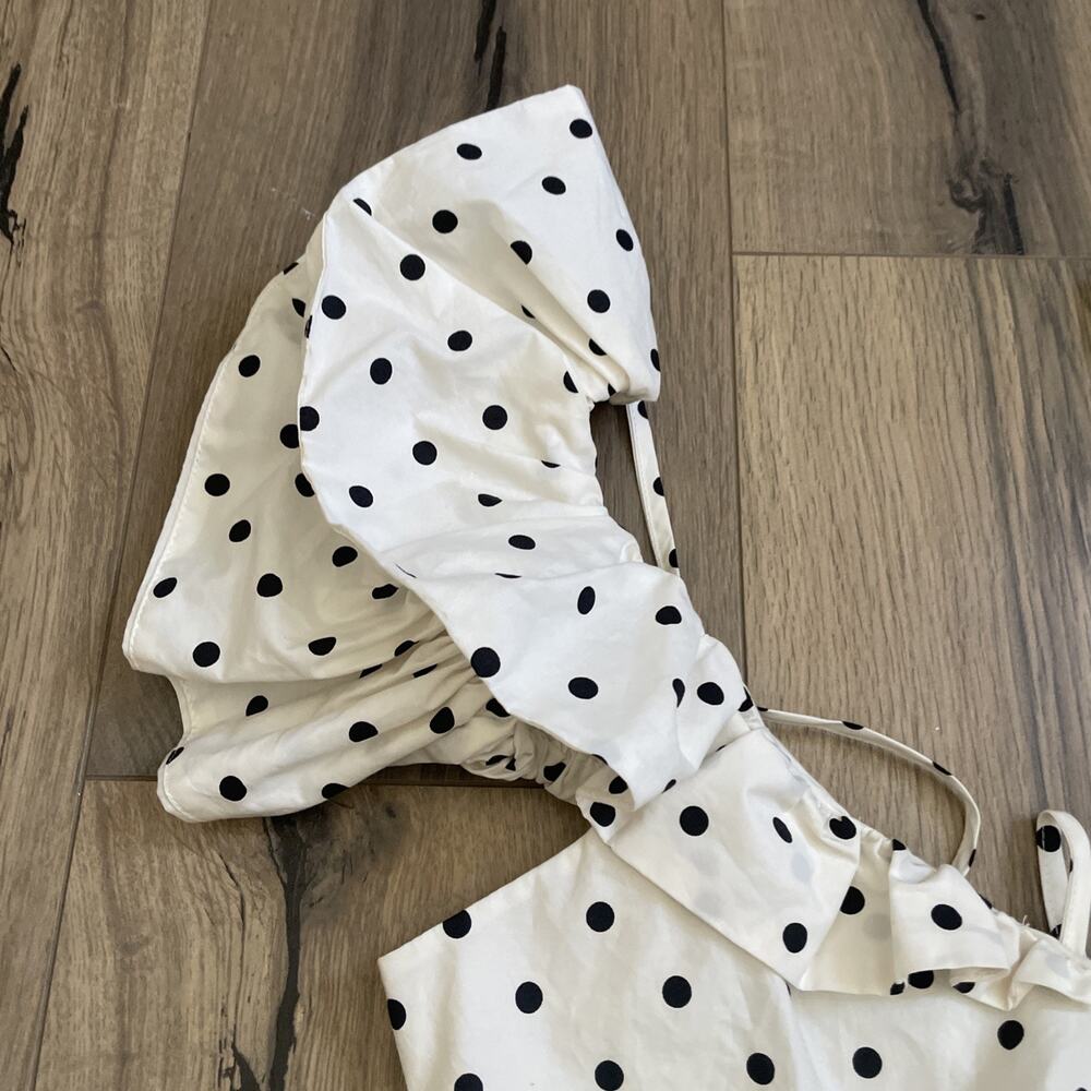 H&M Shirt Womens Small White Blouse Crop Top Puff Short Sleeve Polka Dot Ladies - Picture 6 of 9